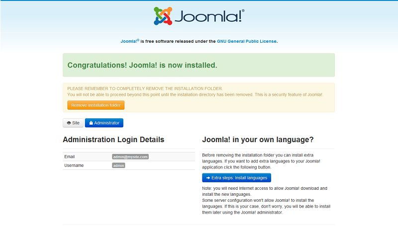 Joomla 3 remove installation folder